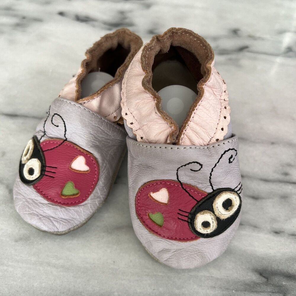 Mini Star Baby Infant Crib Shoes sz M 6-12M Purple Pink Ladybug Leather Washable